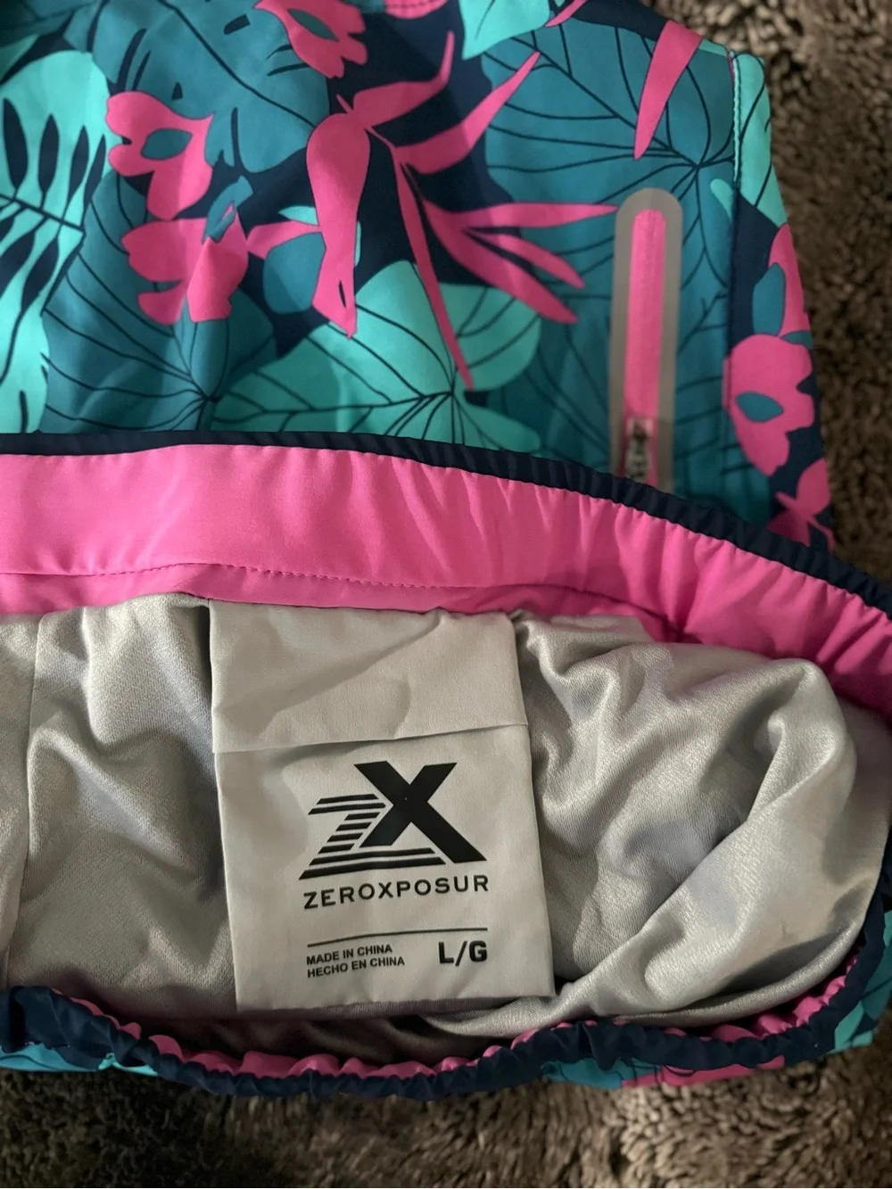 ZeroXposur Teal & Pink Tropical Leaf Swim Shorts